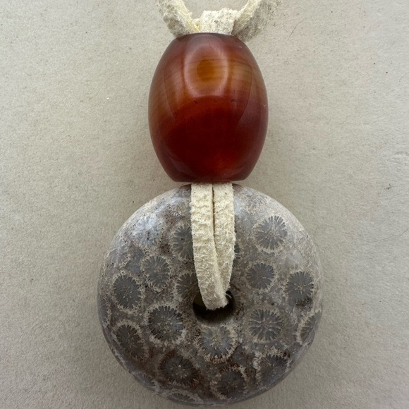 Coral Fossil Jade Donut Pendant Necklace - Picture 5 of 16
